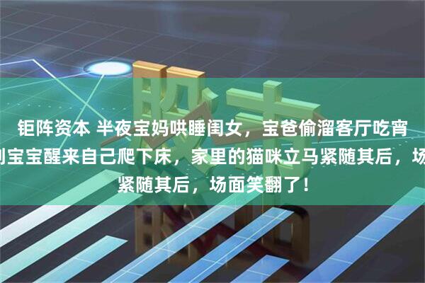 钜阵资本 半夜宝妈哄睡闺女，宝爸偷溜客厅吃宵夜，没想到宝宝醒来自己爬下床，家里的猫咪立马紧随其后，场面笑翻了！